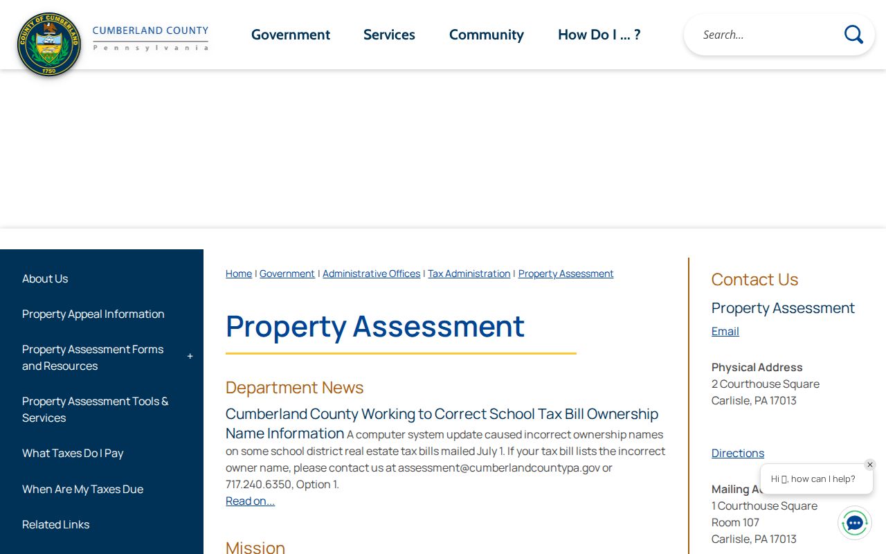 Upper Allen Township street directory Cumberland Property Assessment record access