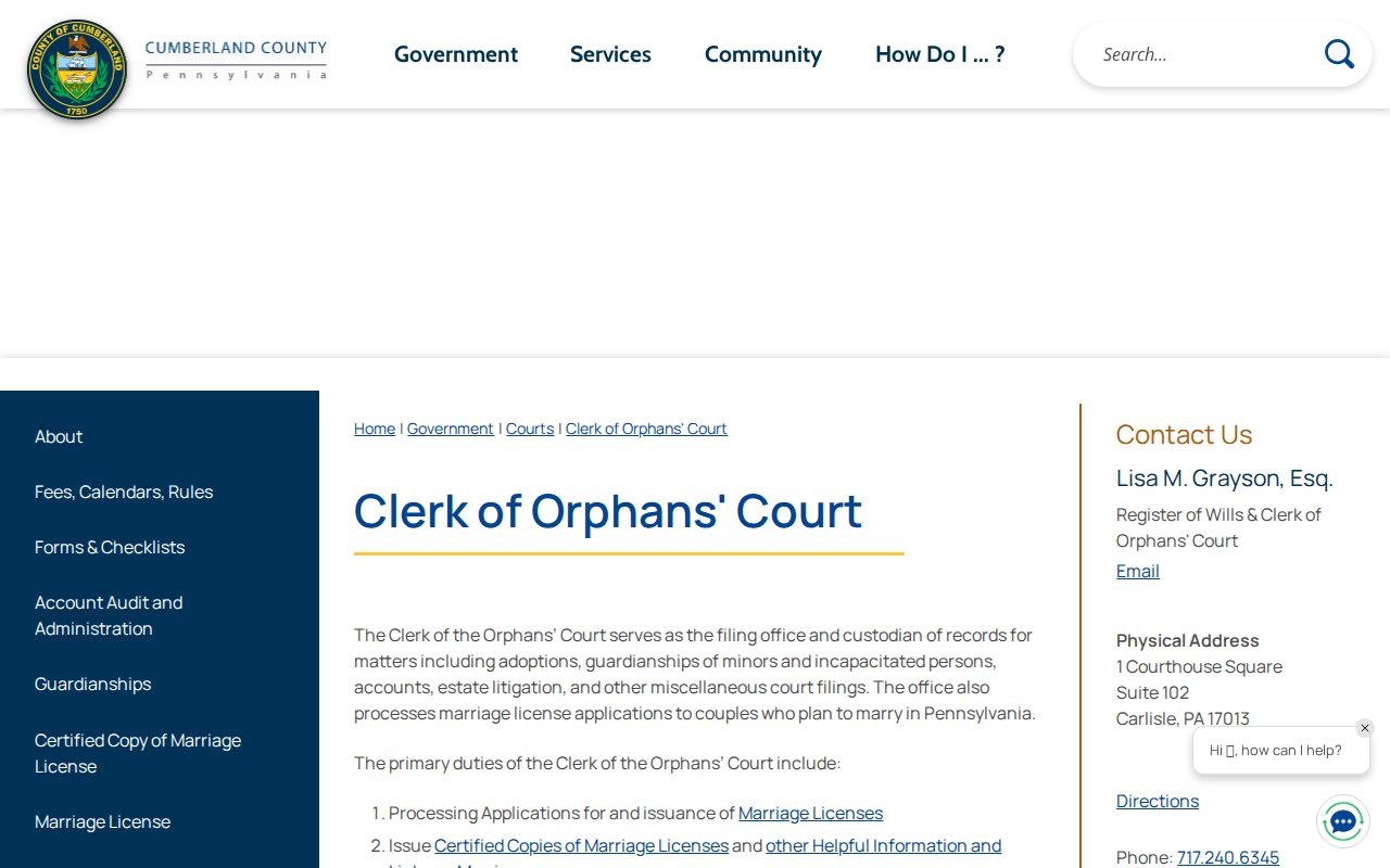 Upper Allen Township residents directory Register of Wills access
