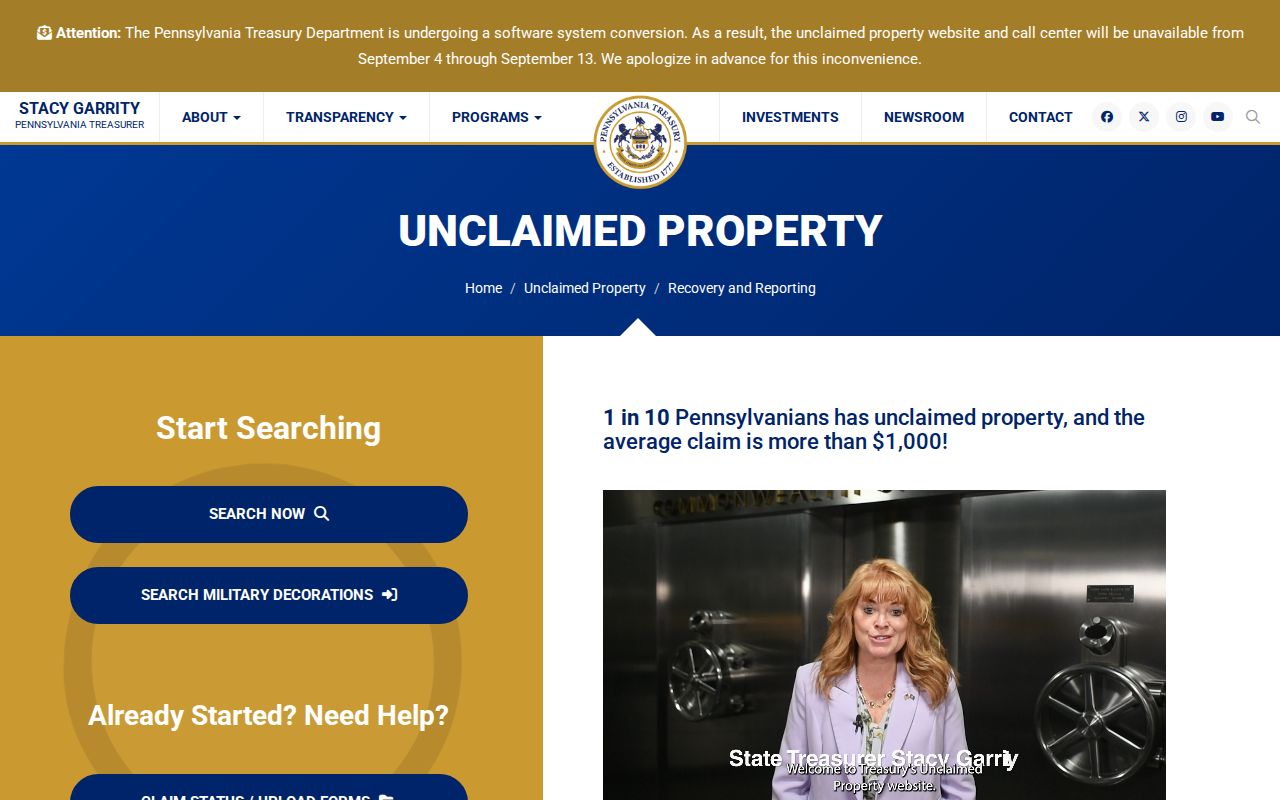 Upper Allen Township neighbors Pennsylvania unclaimed property search