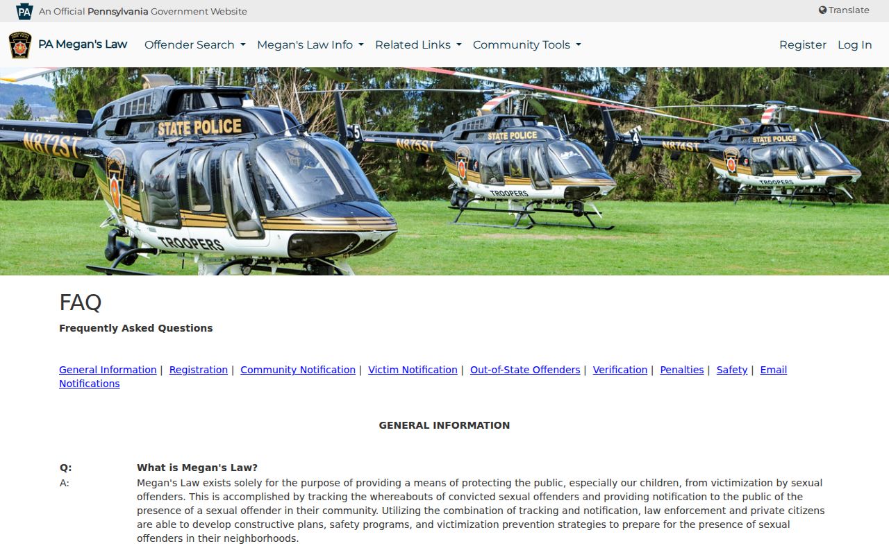 Upper Allen Township previous residents Megan's Law FAQ