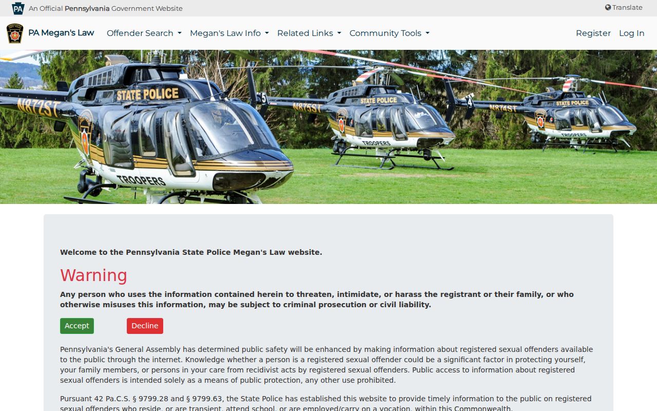 Upper Allen Township previous residents Megan's Law registry
